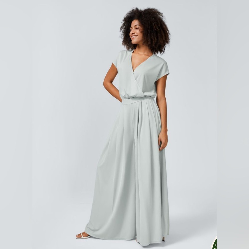HALARA Sage Green Wrap-Front Wide Leg Jumpsuit